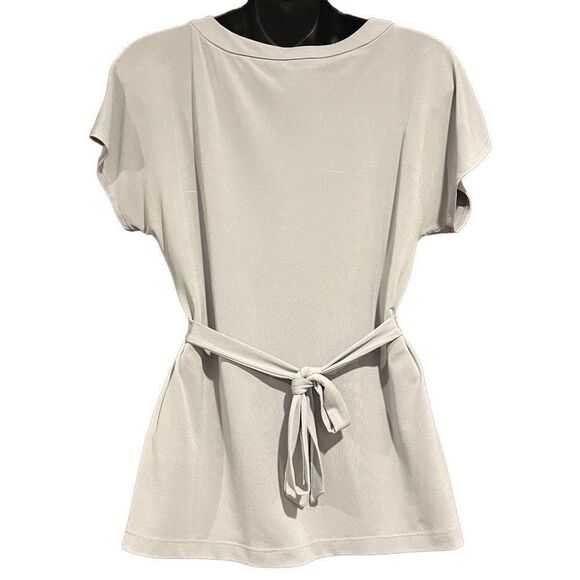 Apostrophe Gray V-Neck Batwing Sleeve Wrap Blouse Women’s Small - Picture 2 of 3